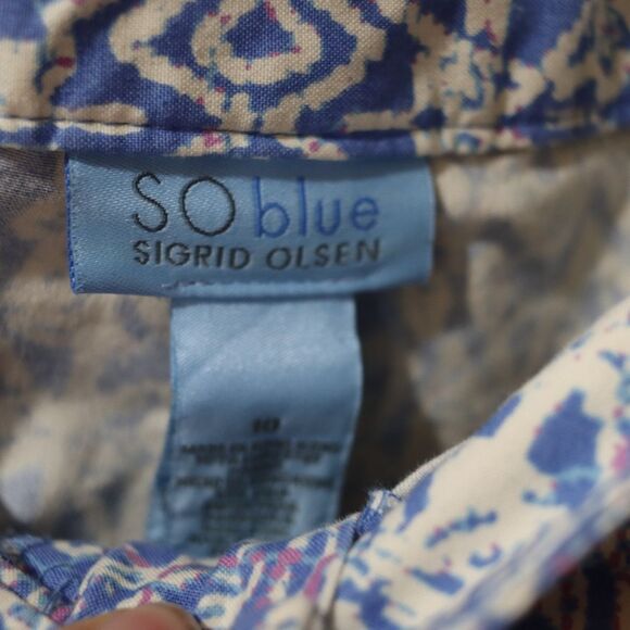 Vintage Sigrid Olsen Bold Blue & White Patterned Straight-Leg Pants Size 10 - Picture 11 of 15